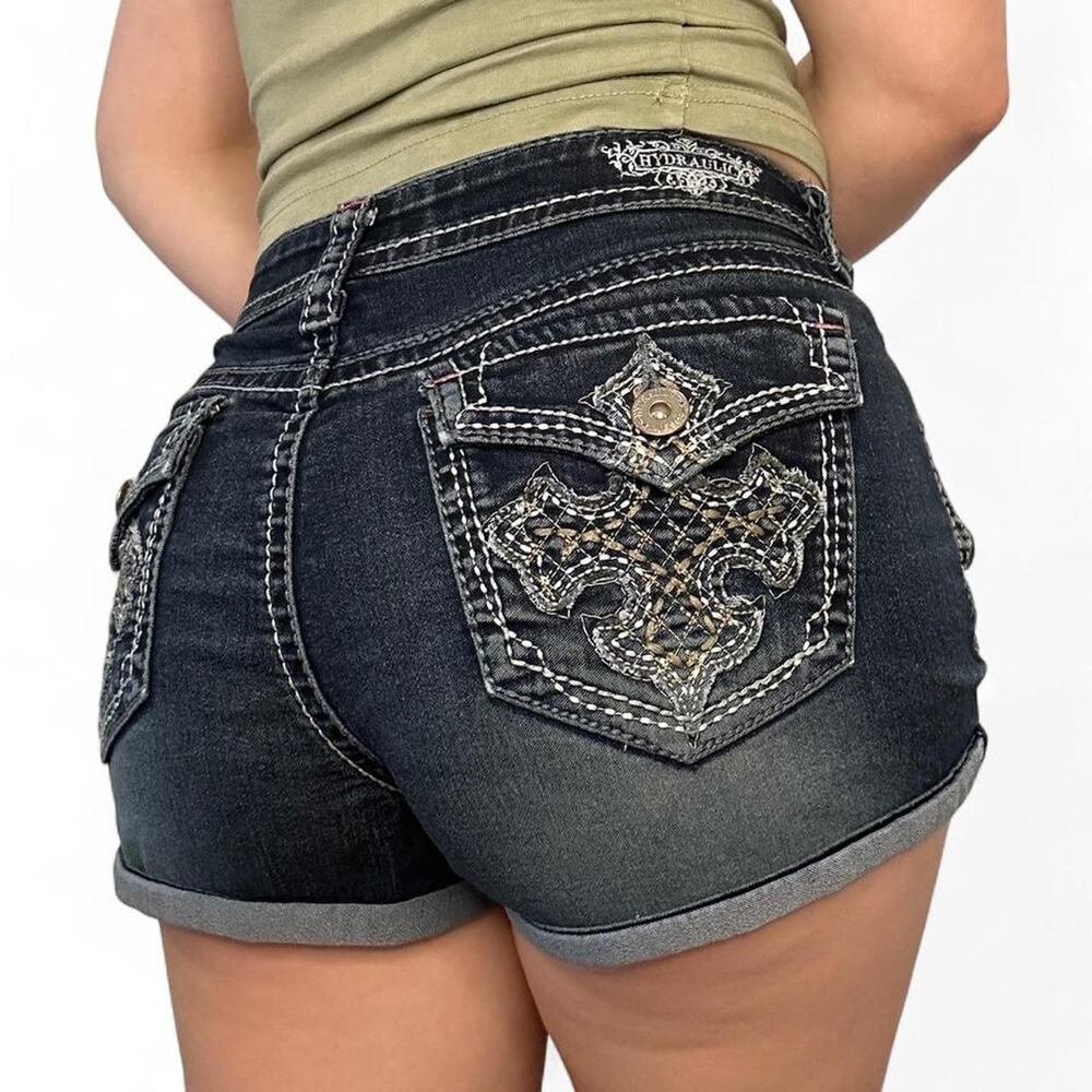 Vintage Hydraulic “Lola” Low-Rise Denim Mini Shorts – Size 13/14